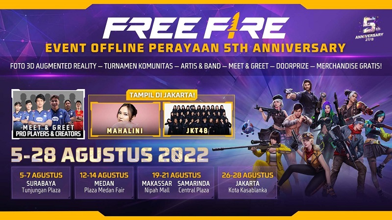 Free Fire Anniversary 5th Dirayakan Dengan Road Show 5 Kota!
